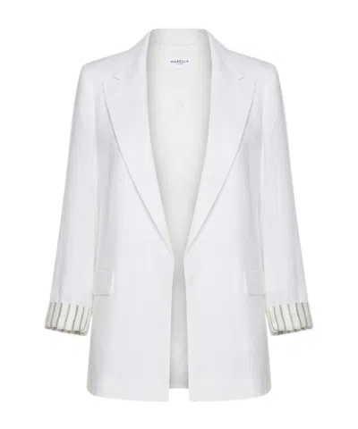 Marella Pure Linen Blazer - Optical White In Blue