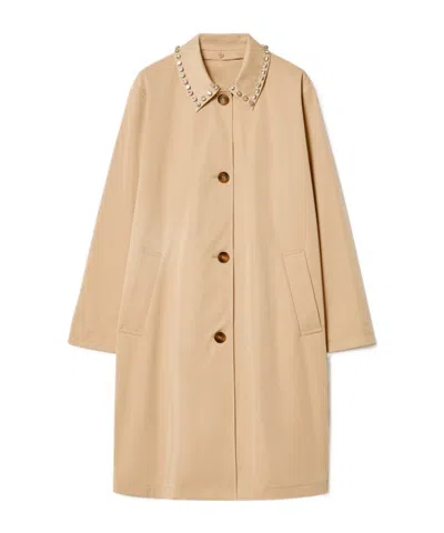 Marella Raincoat In Water-repellent Gabardine With Embroidery - Beige In Black