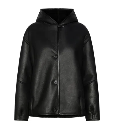 Marella Ram Leather Hooded Jacket In Black