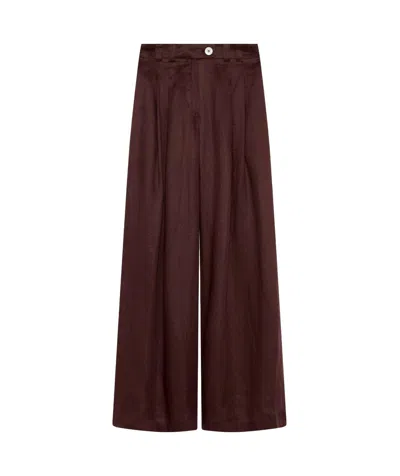 Marella Slub-texture Pleated Trousers In Brown