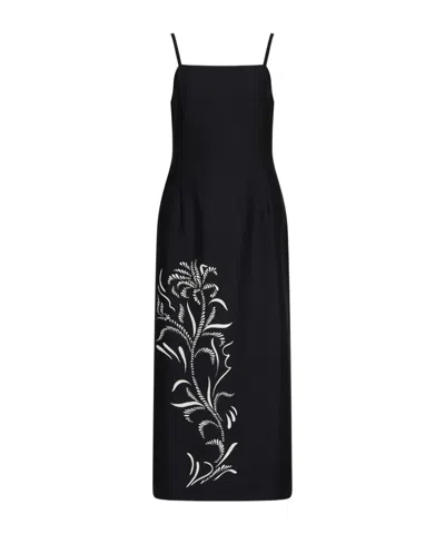 Marella Floral-embroidered Dress In Black