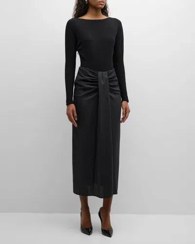 Marella Remote2 Draped Straight Midi Skirt In Dark Grey