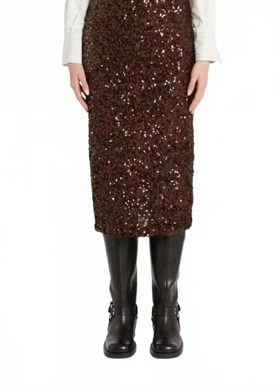 Marella Rennes Midi Skirt In Brown Sequins
