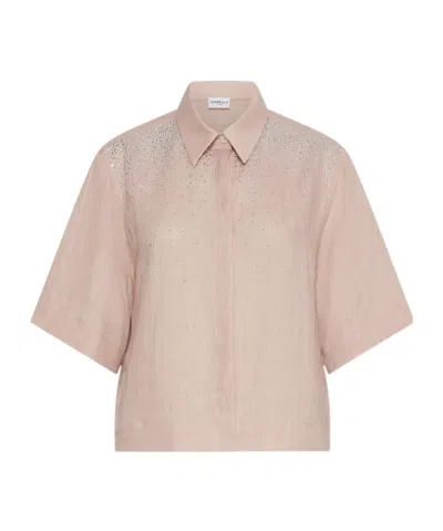 Marella Rhinestone-adorned Pure Linen Shirt - Powder In Pink
