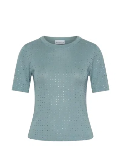 Marella Fitted Short-sleeved Top With Subtle Perforated Pattern In Blue