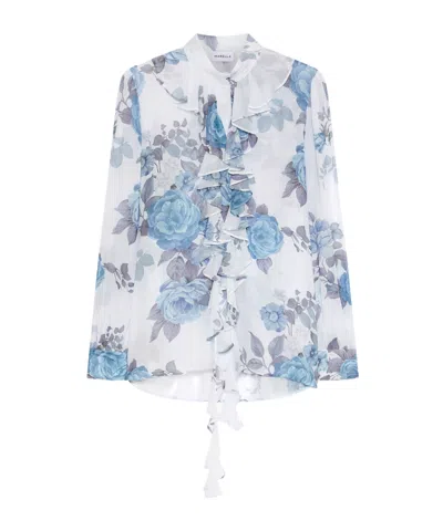 Marella Ruched Georgette Shirt - Light Blue In Multi