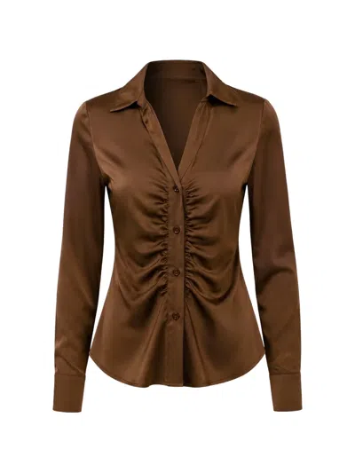Marella Ruched Satin-finish Shirt In Brown