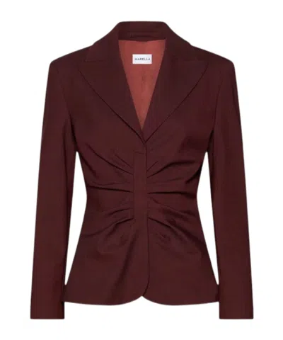 Marella Ruched Single-breasted Blazer In Burgundy