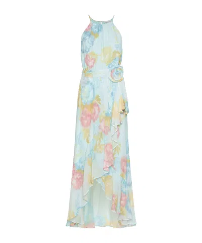 Marella Ruffle Dress With A Fabric Flower In Blue