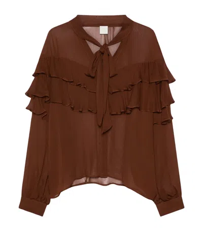 Marella Ruffle Pussybow Blouse In Brown