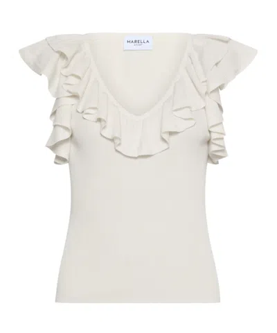 Marella Ruffled Fine Rib-knit Top - Cream In White