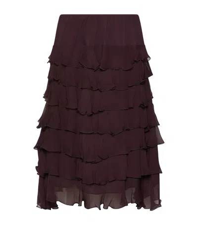 Marella Ruffled Midi Skirt In Burgundy