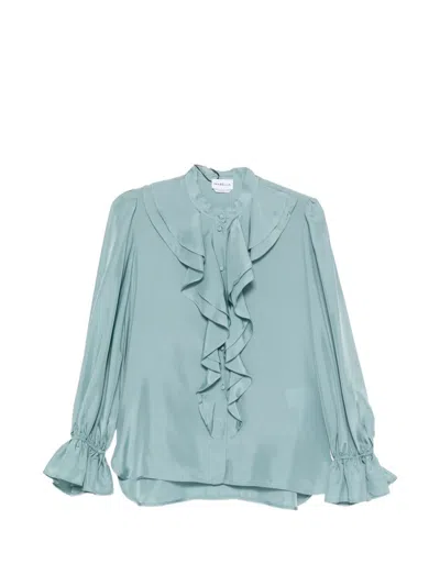 Marella Ruffled Silk Shirt In Green