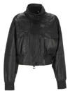Marella Ruffled Stand-collar Leather Bomber Jacket In Black