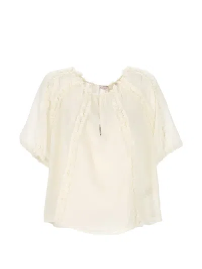 Marella Ruffle-trimmed Short-sleeve Shirt In Neutral