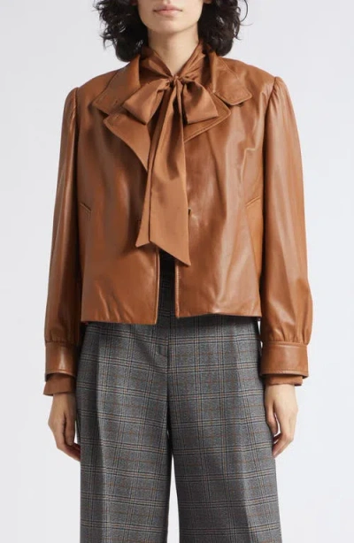Marella Saletta Leather Jacket In Brown
