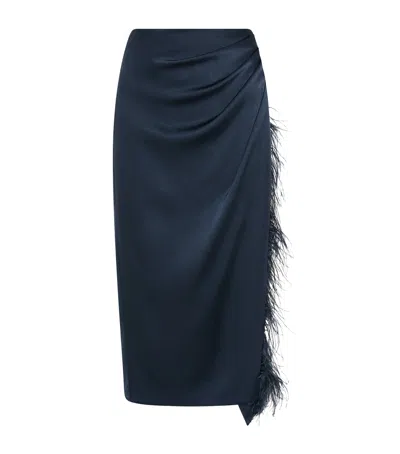 Marella Satin Feather-trim Pencil Skirt In Blue