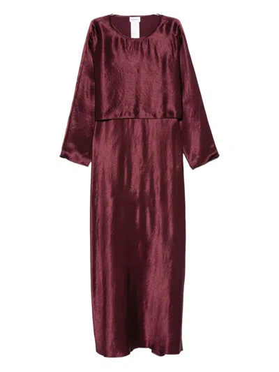 Marella Satin Long-sleeve Dress In Brown