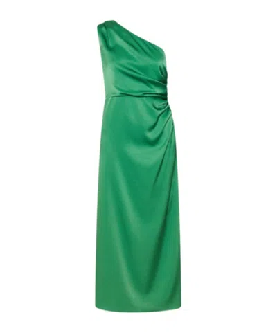 Marella Satin One-shoulder Dress In Dark Green