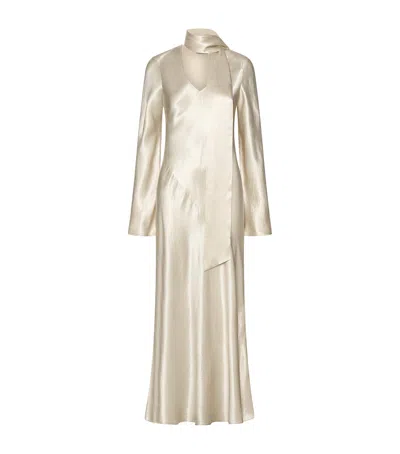 Marella Satin Scarf-detail Maxi Dress In Neutral