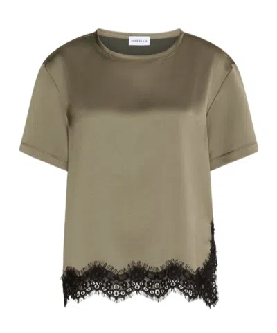 Marella Satin T-shirt With Lace Detail In Green