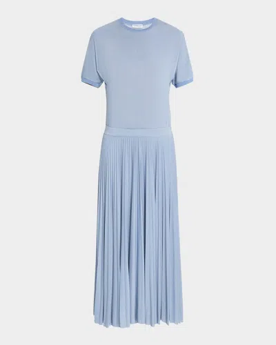 Marella Semele Pleated Shimmer Knit Midi Dress In Dust Blue Lurex