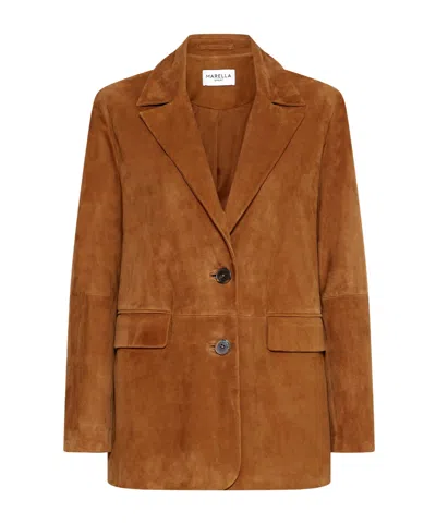 Marella Semi-fitted Suede Blazer - Camel In Brown