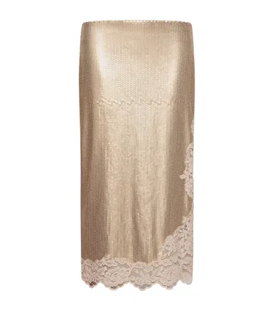 Marella Sequin Lace-trim Midi Skirt In Brown