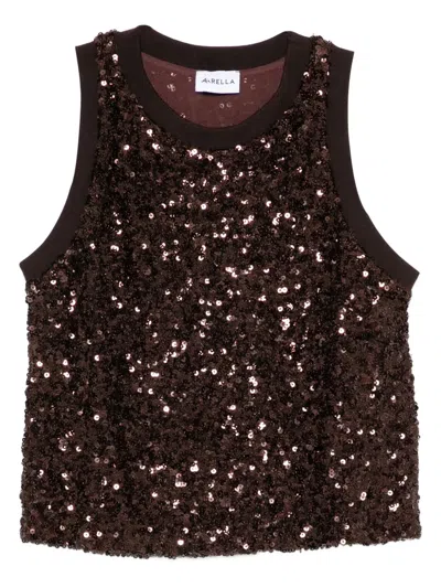 Marella Sequin Sleeveless Top In Brown