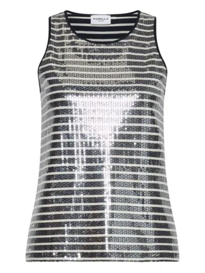 Marella Sequin Striped Top In Black