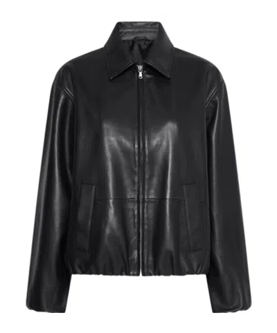Marella Shirt Collar Leather Jacket In Black
