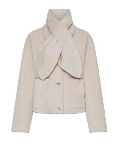 Marella Short Jacket With Scarf Detail In Brown