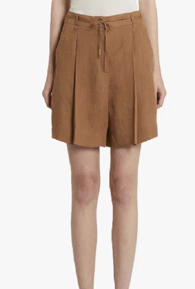 Marella Shorts In Linen Woman Tobacco In Brown