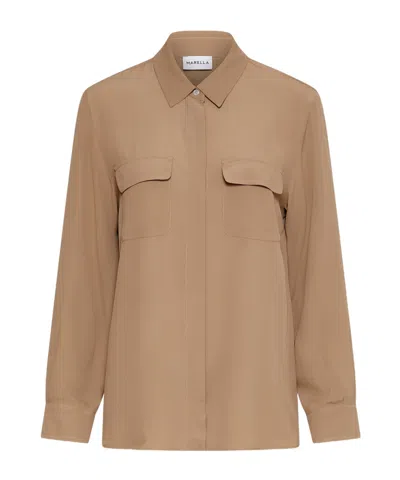 Marella Silk-blend Crepe Shirt - Natural In Brown