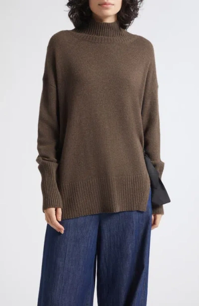 Marella Silk Detail Mock Neck Sweater In Dark Brown