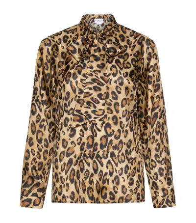 Marella Silk Leopard Print Pussybow Blouse In Multi