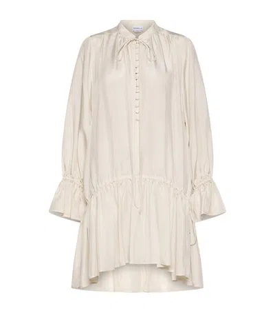 Marella Silk Ruched Mini Shirt Dress In Neutral