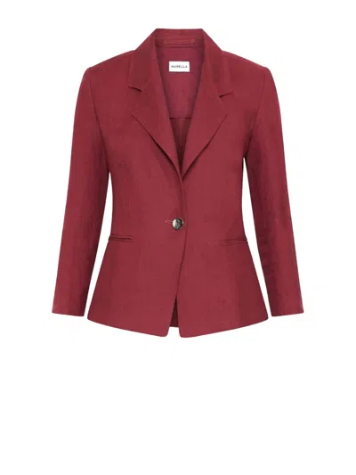 Marella Single Breasted Jacket Burgundy Linen In Red