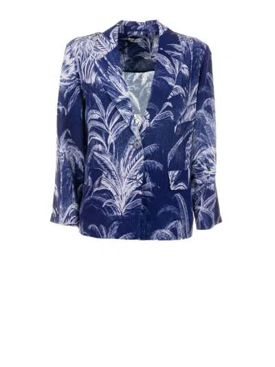 Marella Single-breasted Jacket With Palm Pattern In Multi