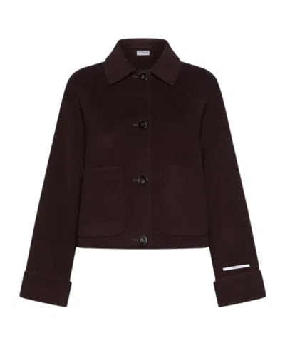 Marella Single-breasted Cropped Coat In Brown