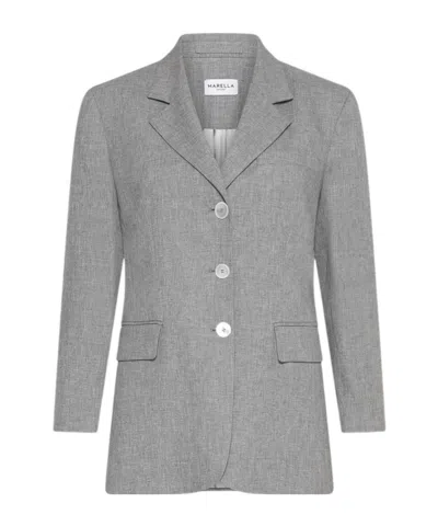 Marella Single-breasted Linen-blend Blazer In Gray