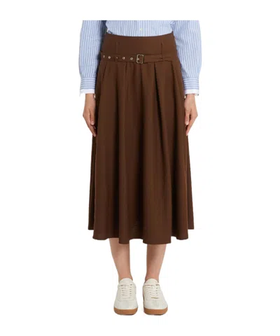 Marella Belted Midi Skirt In Brown