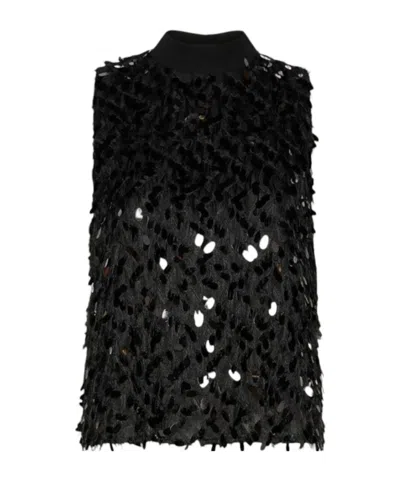 Marella Sleeveless Sequinembellished Turtleneck Top In Black