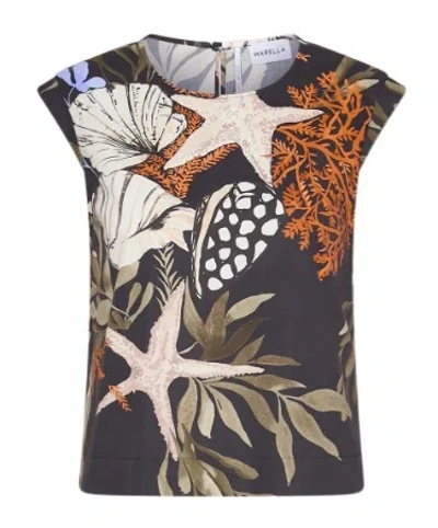 Marella Sleeveless Stretch Cotton Top In Black