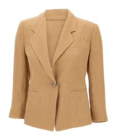 Marella Slim-fit Linen Blazer In Brown