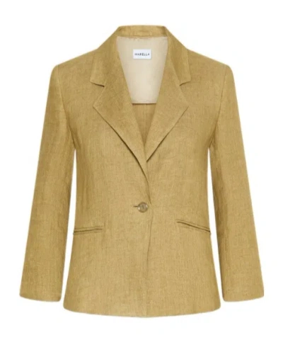Marella Slim-fit Faded Linen Blazer In Brown