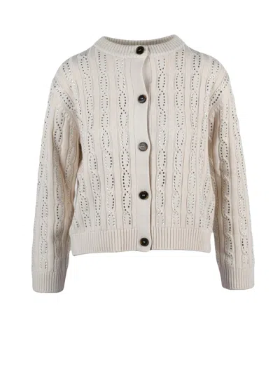 Marella Sport Beige Rhinestone Embellished Cotton-blend Cardigan In Neutral