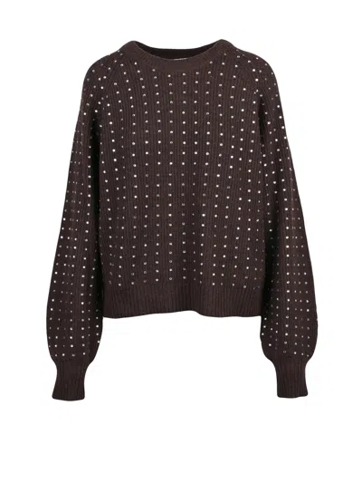 Marella Sport Brown Crewneck Knit Sweater With Reflective Details