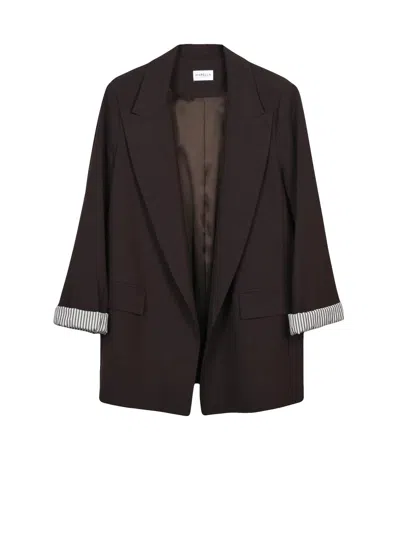 Marella Sport Brown Tailored Open-front Jacket With Contrasting Lining