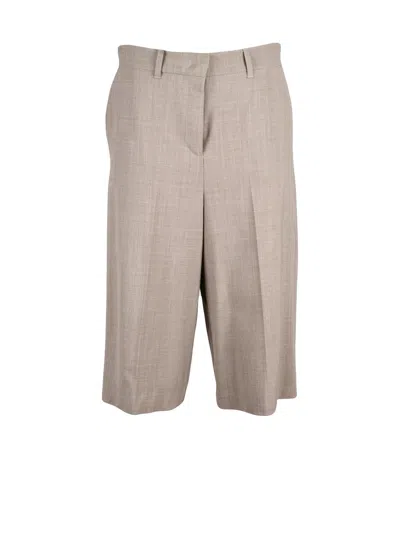 Marella Sport Cabina Bermuda Trousers With Textured Weave And Zip Closure In Neutral